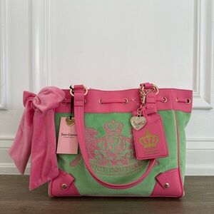 Juicy Couture Pink and Mint Green Tote with Bow Accent
